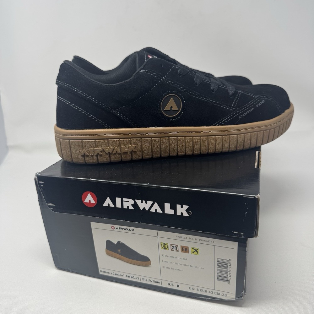 NEW Airwalk Safety Womens Size 9.5B Camino Comp Toe Work Shoe Black Gum AW6111